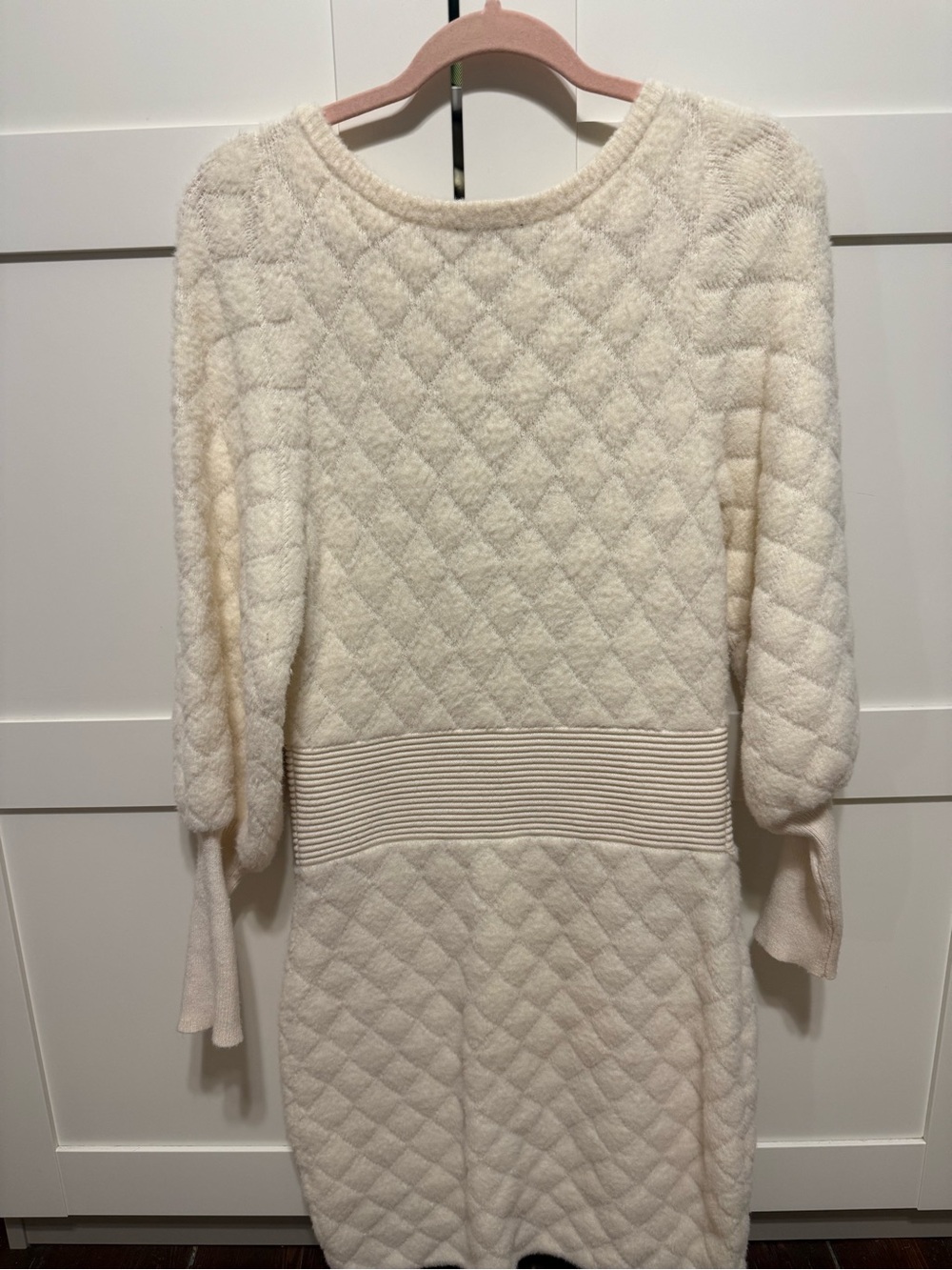 Express Ivory Quilted Button-Front Long Sleeve Sweater Dress Medium - Picture 4 of 5